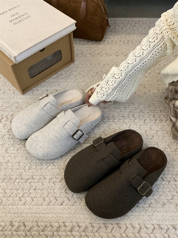 2024 New Autumn Winter Thick Sole Versatile Birkenstock Slippers Women Closed Toe Felt Velvet Slip On Birkenstock Shoes