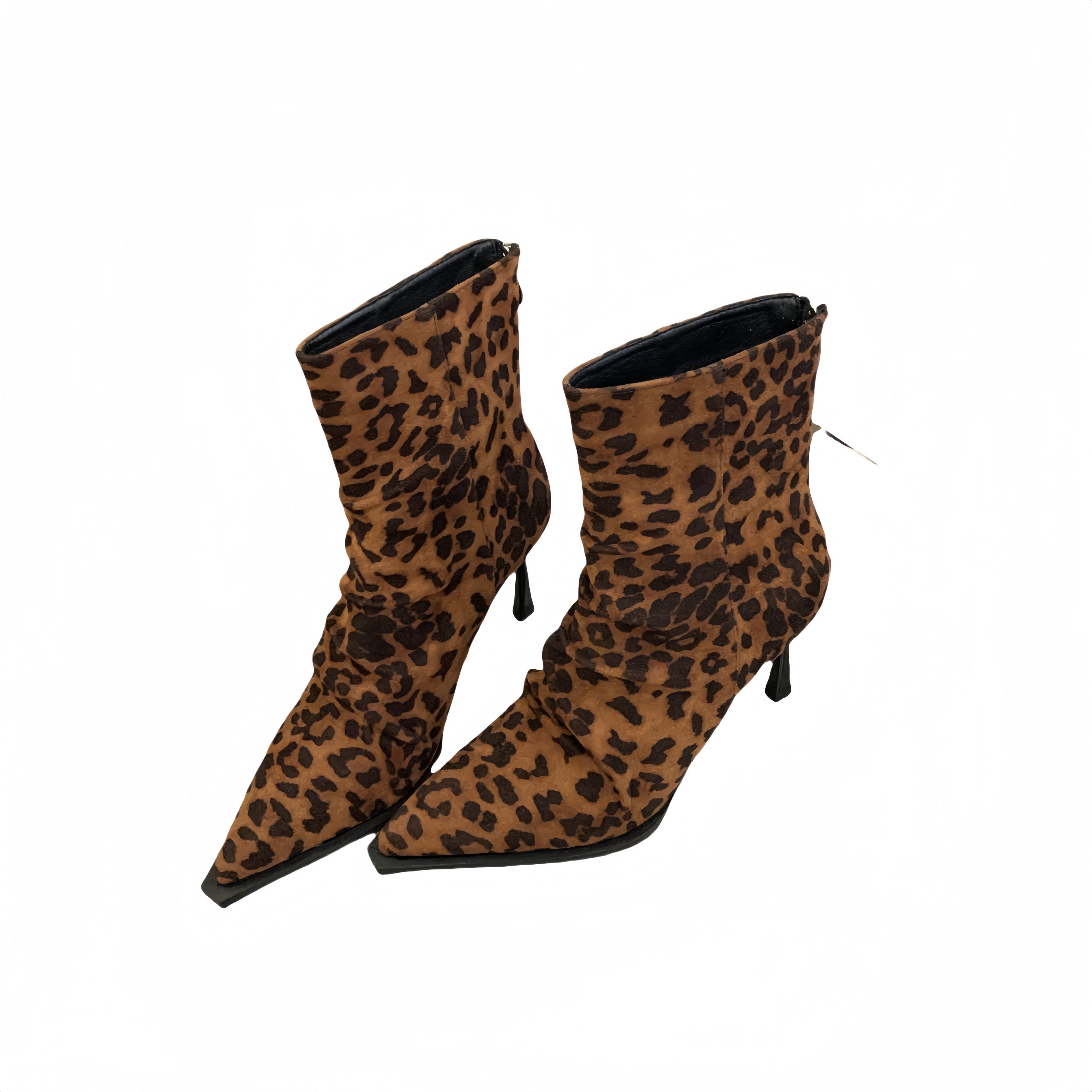 BUBUFLY 2024 New Pointed Toe High Heel Stretch Boots Women's Faux Suede Ankle Boots