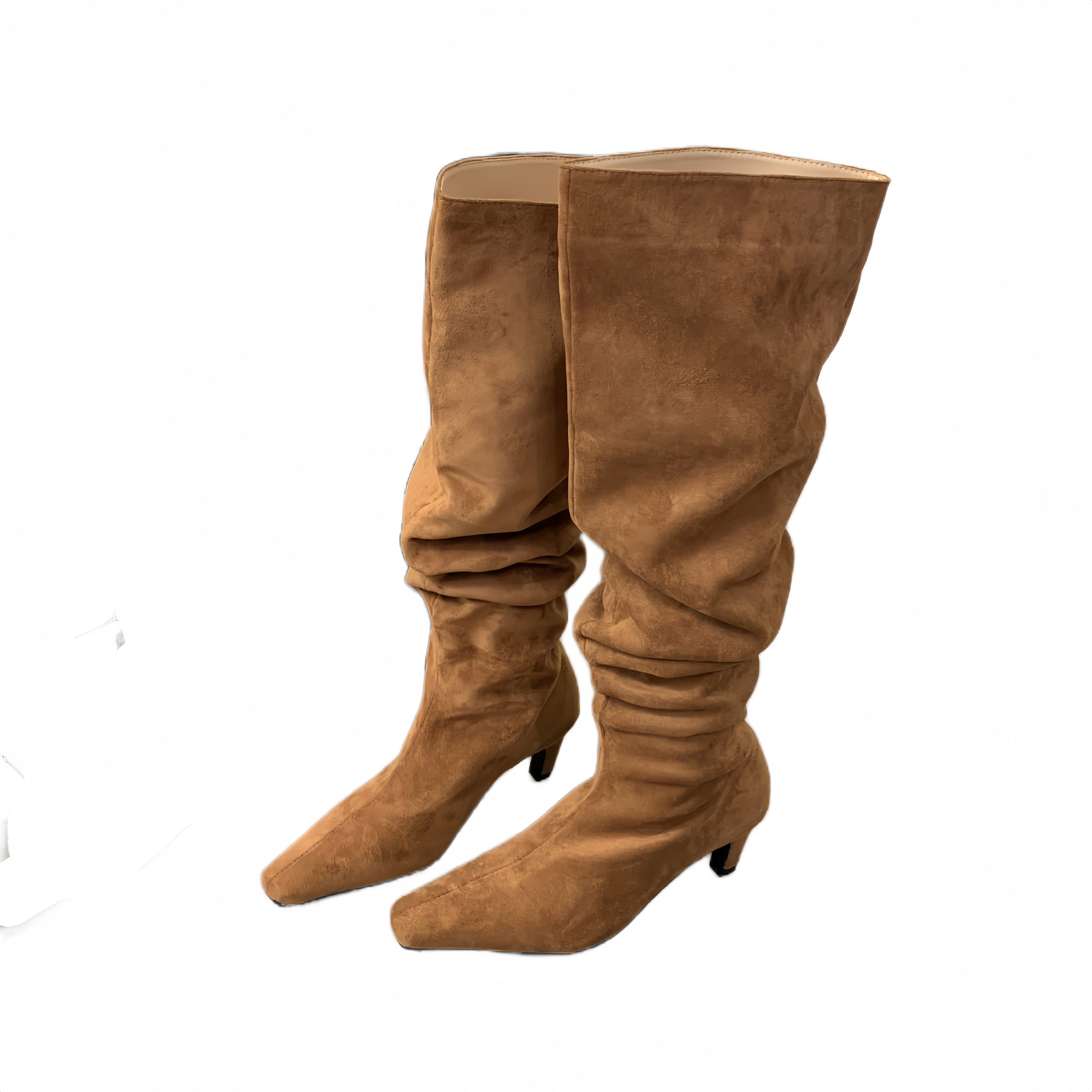 1726233032862_489154.jpg 2024 Autumn Winter New Square Toe Leather Kitten Heel Straight Boots Over Knee Boots