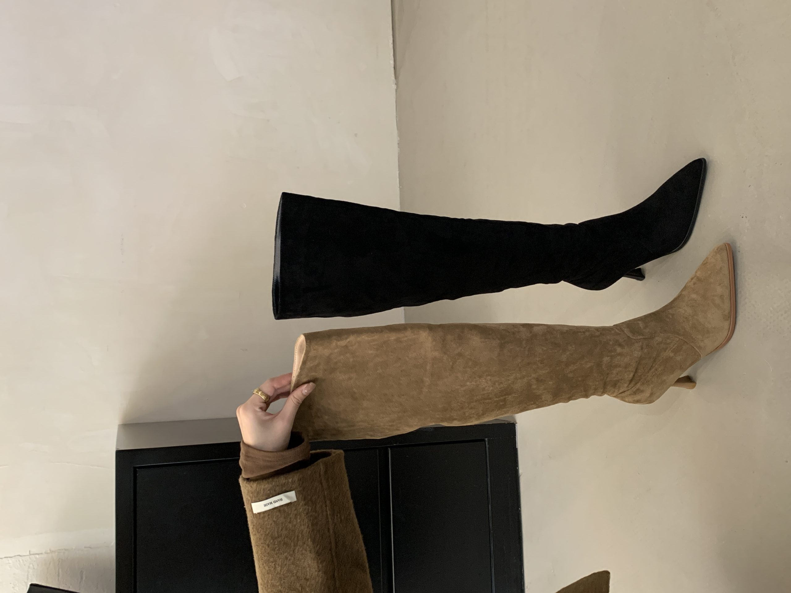 BUBUFLY Women's Over Knee Boots Pointed Toe Slim Fit Stretch Suede High Heel Tall Boots Fall 2024