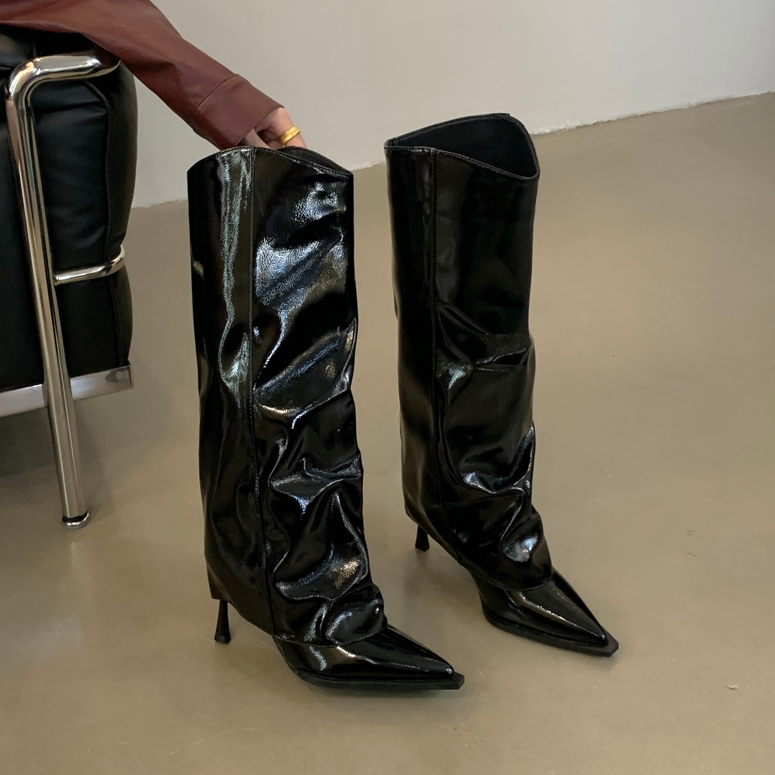 1729765321622_948858.jpg Black Sexy High Tube Boots for Women Stiletto Heel 2024 Early Autumn New French Style Slim Boots Long Boots