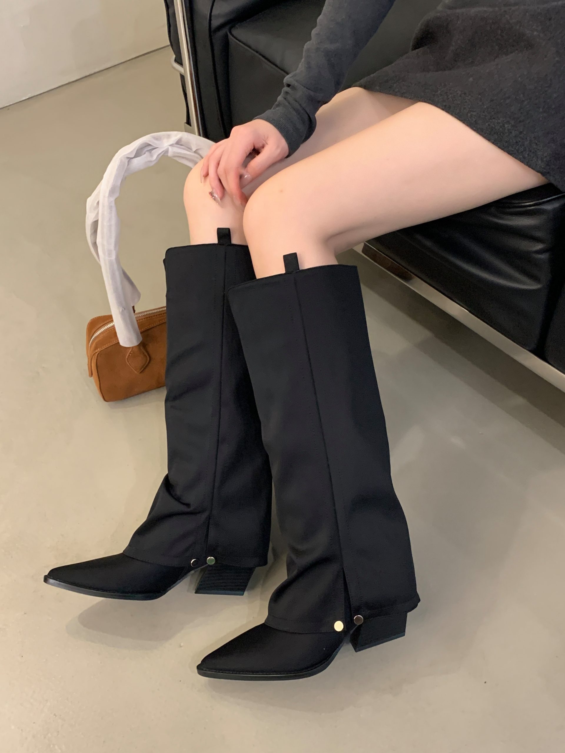 Retro Pointed Toe Leather High Tube Boots Women 2024 Autumn Winter New Waste Style High Heel Over Knee Boots