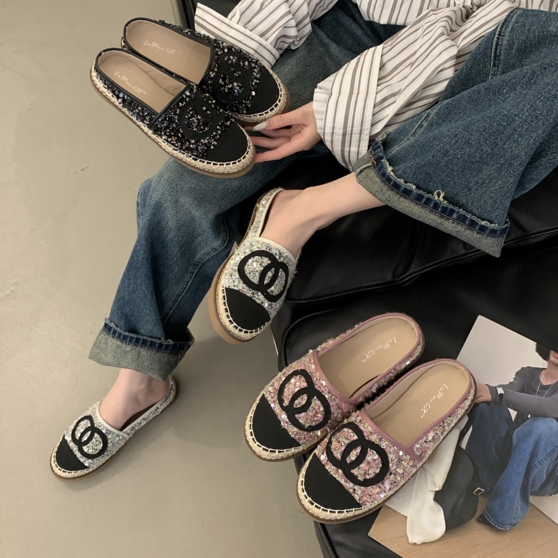 Fengda Women's Fisherman Shoes 2025 New Chunky Heel Slippers Black Pink Apricot