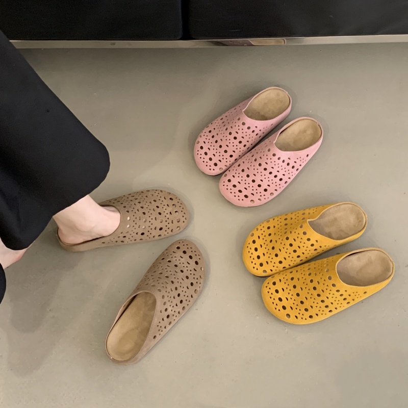 Flat Bottom Soft Sole Closed Toe Slippers for Women 2025 New Spring Summer Outdoor Half Slippers