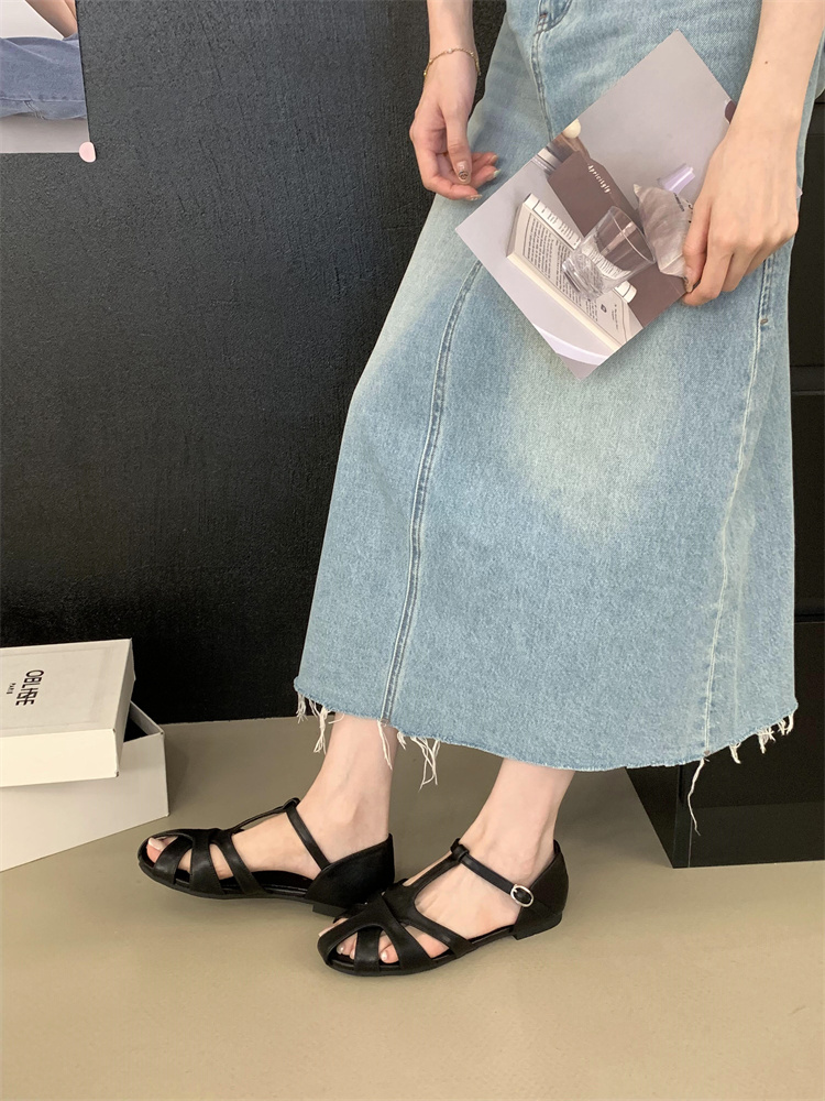 French One-Strap Bohemian Mary Jane Sandals for Women 2025 New Summer Nude Color Roman Shoes