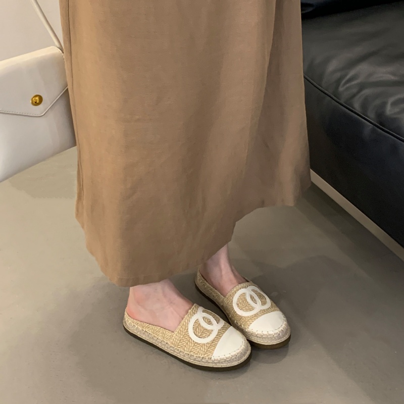 1748841259719_iVzYch.jpg Chanel Style Thick Sole Woven Closed Toe Half Slippers for Women Summer French Flat Bohemian Fisherman Shoes