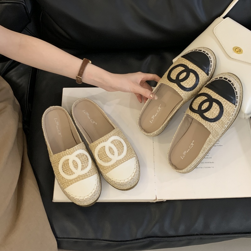 1748841262444_kCMwcU.jpg Chanel Style Thick Sole Woven Closed Toe Half Slippers for Women Summer French Flat Bohemian Fisherman Shoes