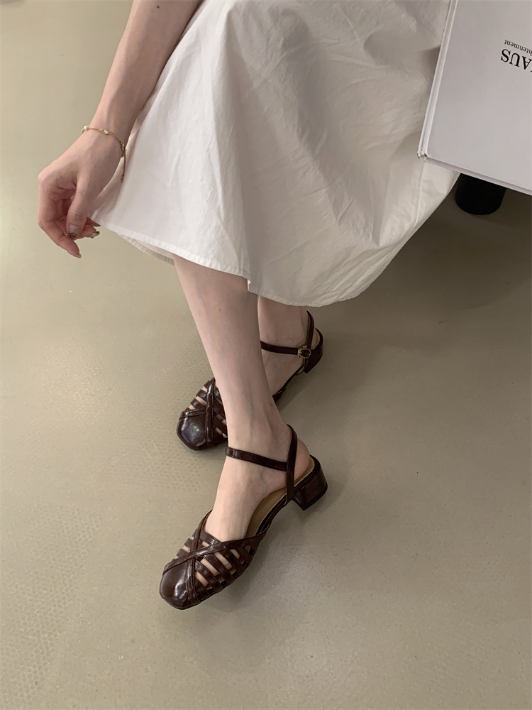 French Woven Evening Small Mass Pointed Toe Women's Sandals 2025 Spring Summer Dress Gentle Vacation Roman Shoes