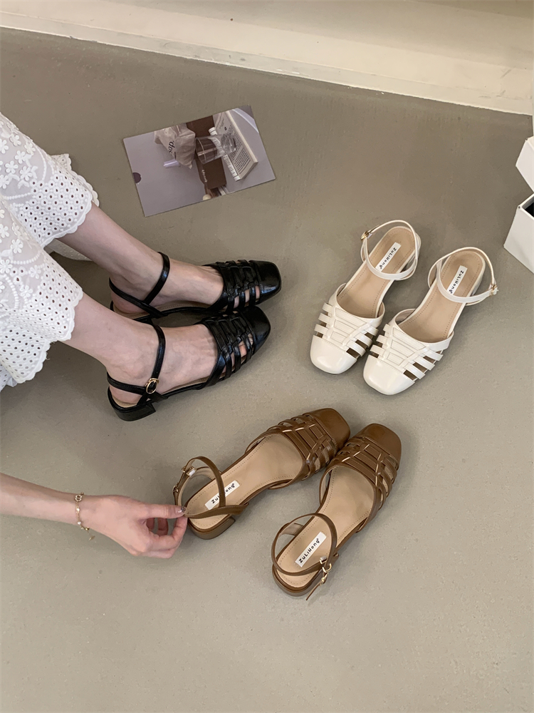 French Retro Braided Comfortable Sandals for Women Summer Gentle Chunky Heel Bohemian Vacation Roman Shoes