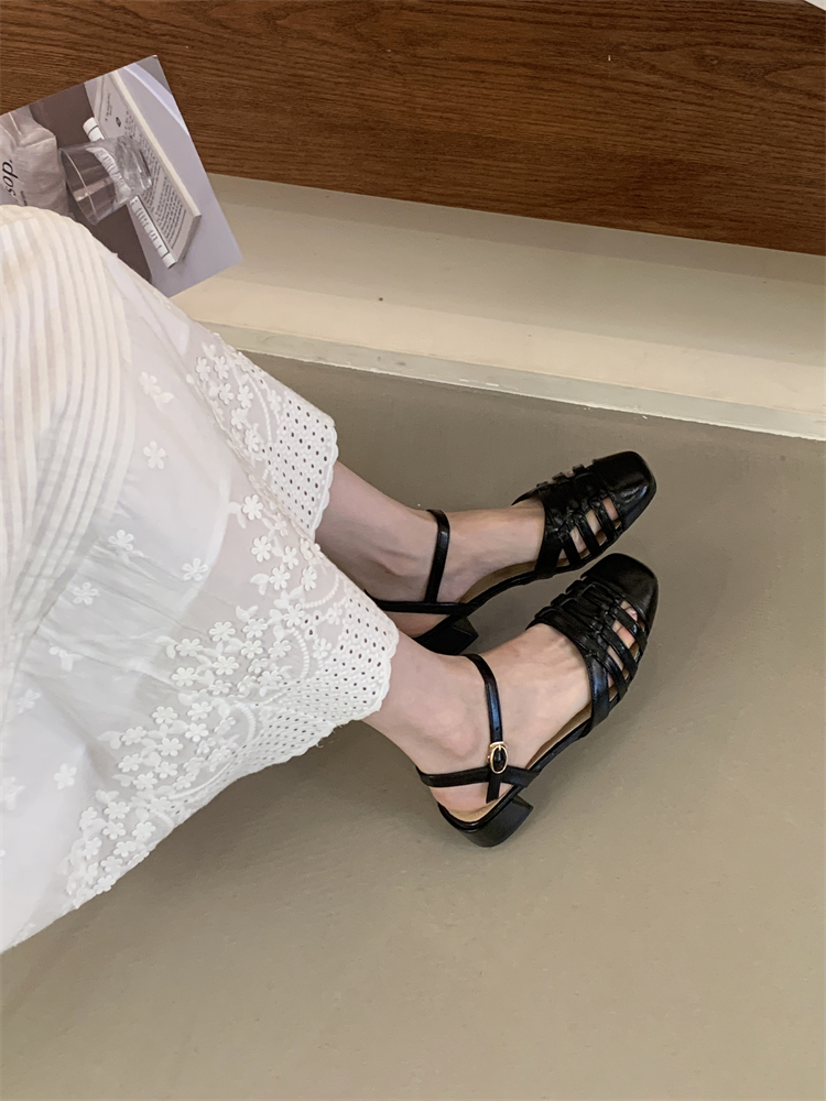French Retro Braided Comfortable Sandals for Women Summer Gentle Chunky Heel Bohemian Vacation Roman Shoes