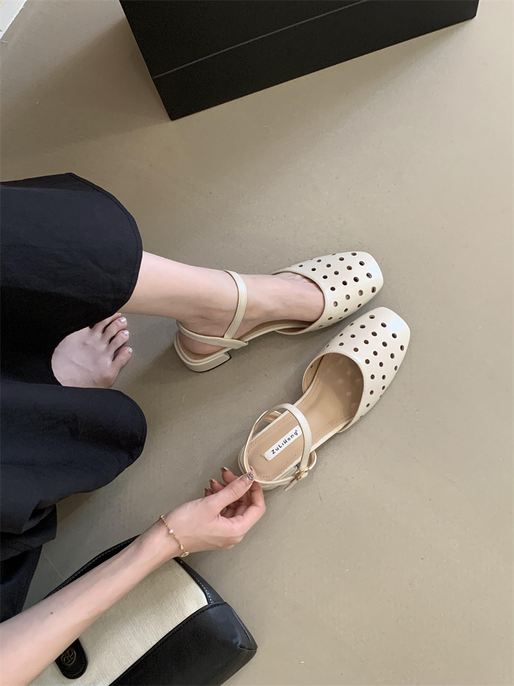 1750148174795_kmnCqZ.jpg Summer New French Hollow Out Covered Toe Sandals Women Soft Leather Fashion Square Toe Open Toe One Strap Thick Heel High Heel Sandals