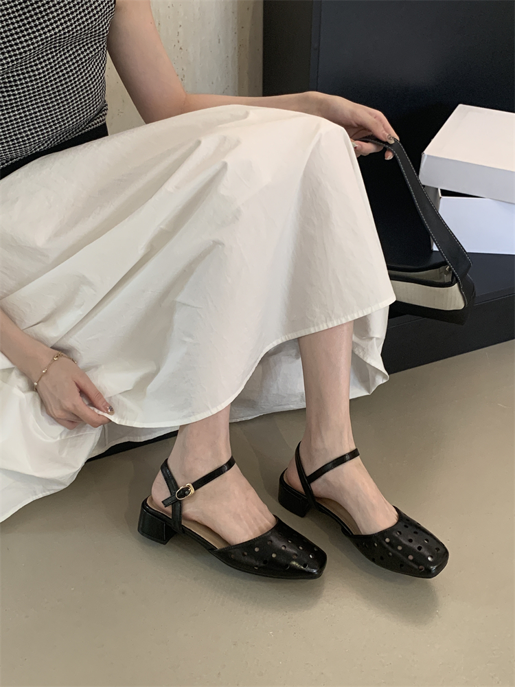 1750148191969_qqV98T.jpg Summer New French Hollow Out Covered Toe Sandals Women Soft Leather Fashion Square Toe Open Toe One Strap Thick Heel High Heel Sandals