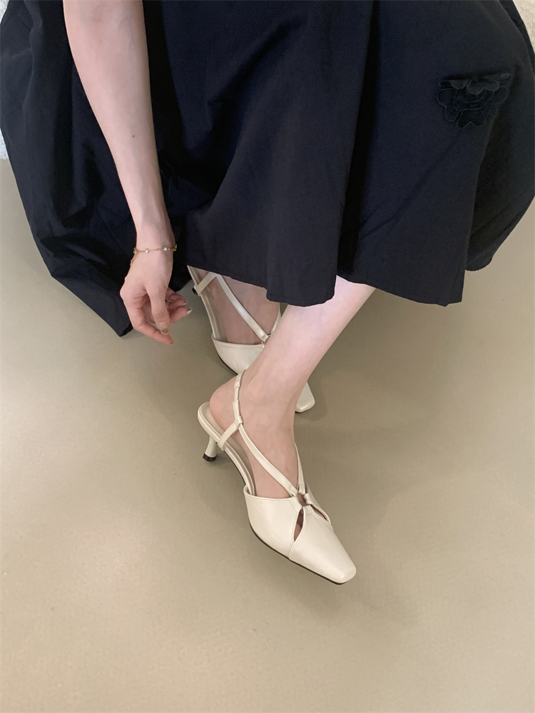 French Style Brown Boho High Heel Closed Toe Sandals for Women 2025 Summer Commuter Roman Shoes