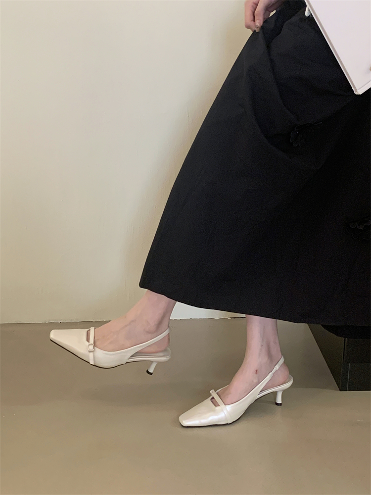 1750669115734_6VhRpa.jpg French Style Pointed Toe High Heel Sandals for Women 2025 Spring Summer New Square Toe Hollow One-Strap Ankle Strap Closed Toe Shoes