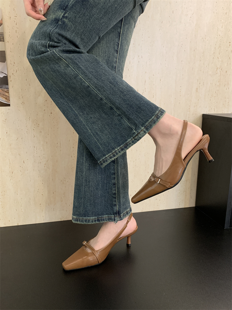 1750669143731_dkKmSq.jpg French Style Pointed Toe High Heel Sandals for Women 2025 Spring Summer New Square Toe Hollow One-Strap Ankle Strap Closed Toe Shoes