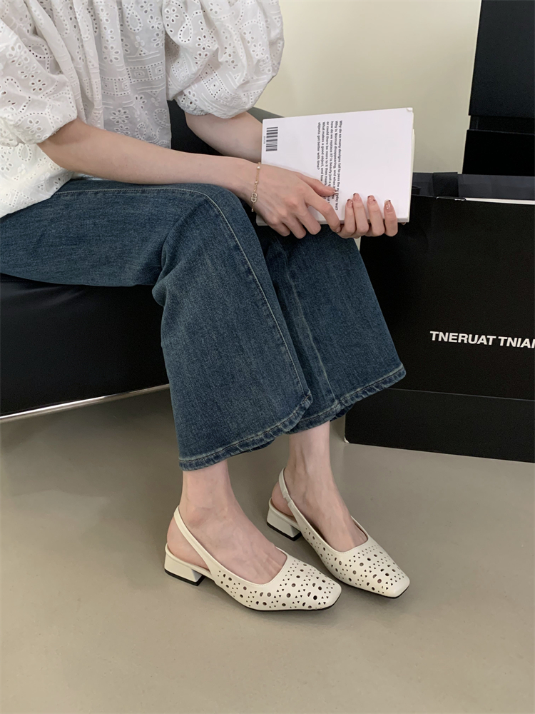 French Retro Black Commuter Low Heel Mary Jane Shoes for Women 2025 Autumn Square Toe Hollow Out PU Leather