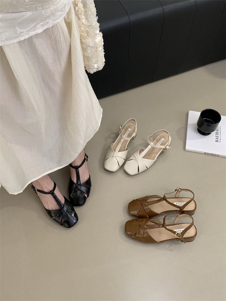 French Style Chunky Heel Hollow Out Mary Jane Shoes for Women 2025 Summer Roman Sandals