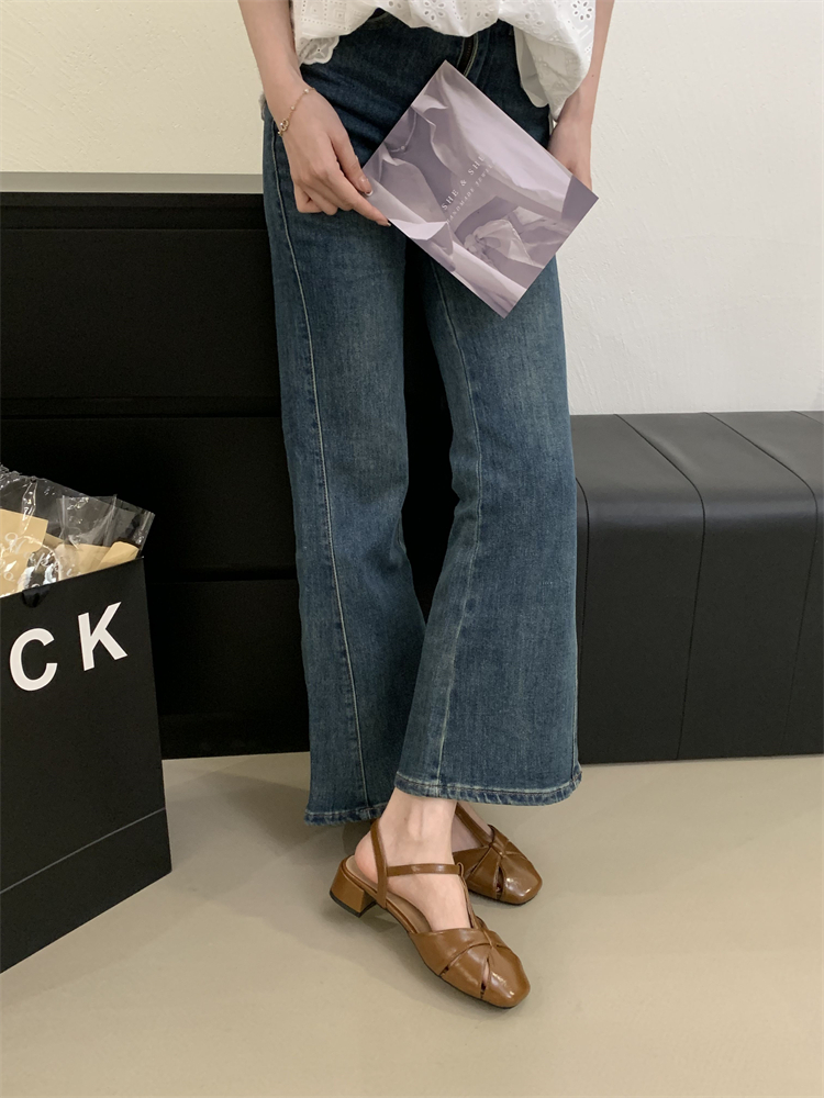 French Style Chunky Heel Hollow Out Mary Jane Shoes for Women 2025 Summer Roman Sandals