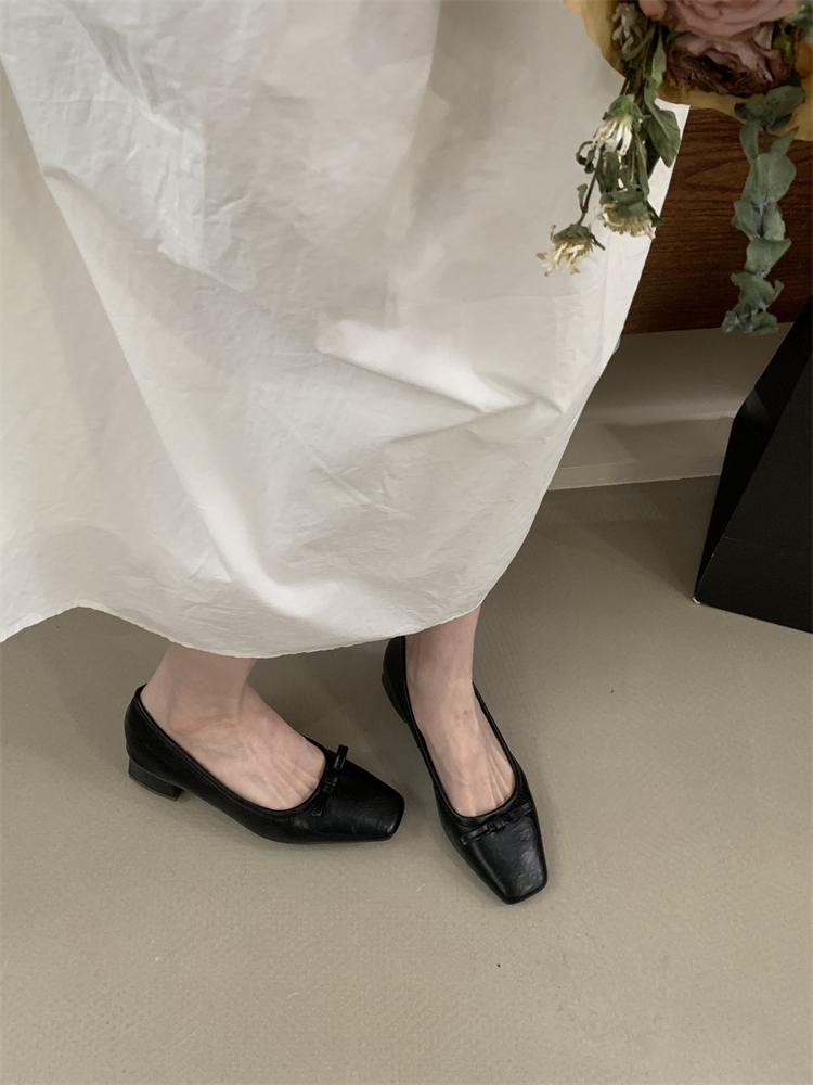 Women's Square Toe Chunky Heel Mary Jane Shoes 2025 New Bowknot Slip-On Low Heel Work Shoes