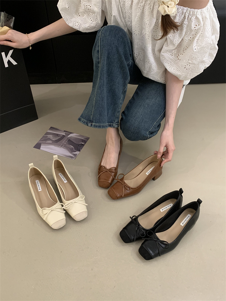 French Style Square Toe Chunky Heel Black Shoes Soft Sole Shallow Mouth Mary Jane Shoes for Women