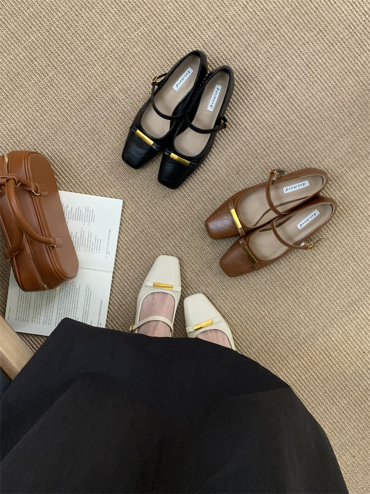 Retro Mary Jane Shoes for Women 2025 New Summer Low Heel Chunky Heel Square Toe with Buckle Bow