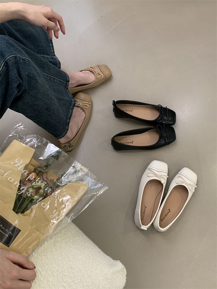 Korean Style Fashion Casual Slip-On Women's Shoes 2025 New Flat Square Toe Bow Commuter Loafers