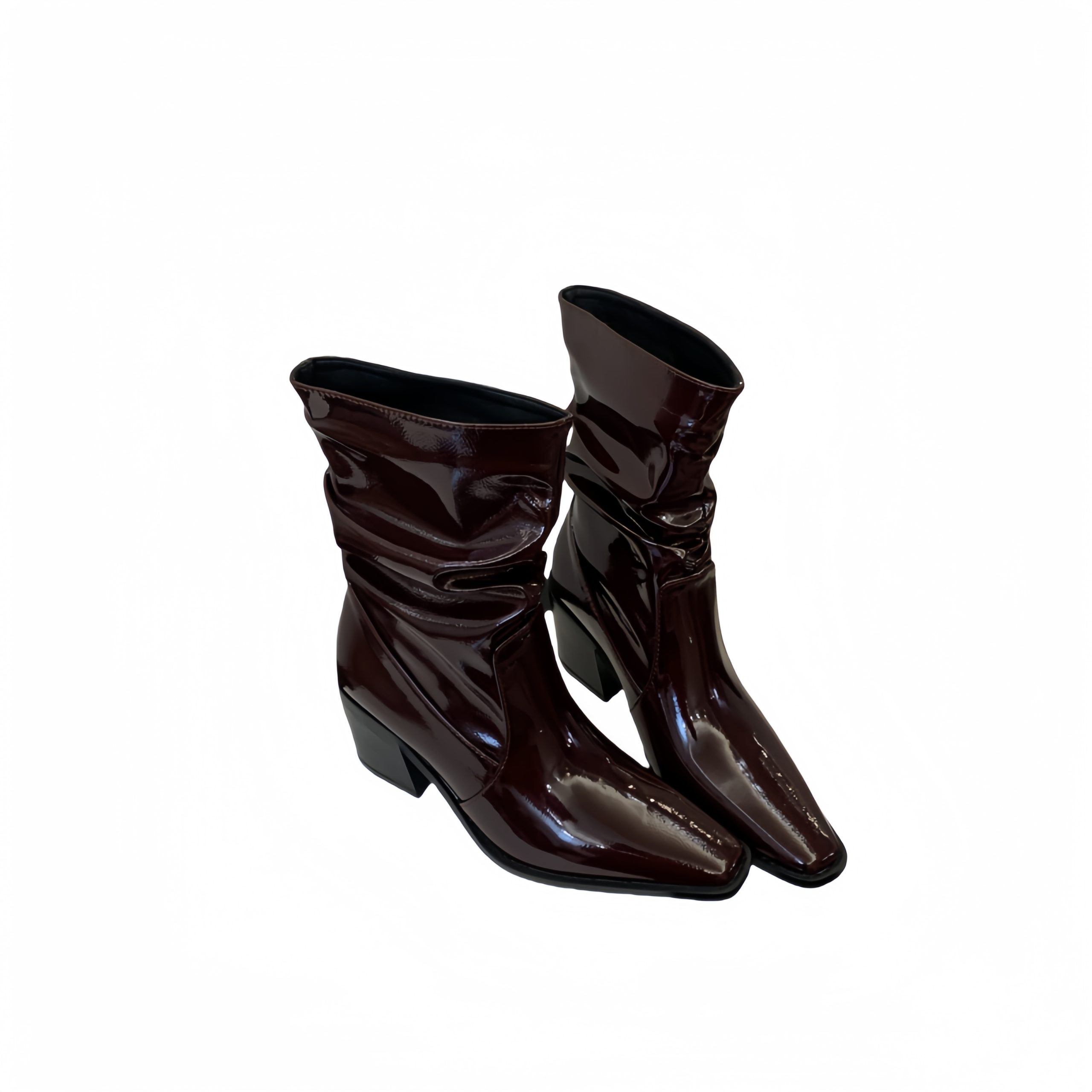 1752208227303_19LynA.jpg 25 Retro Pointed Toe Chunky Heel Stretch Slim Boots Women British Mid Calf Folded Stacked Boots Korean Fashion Short Boots
