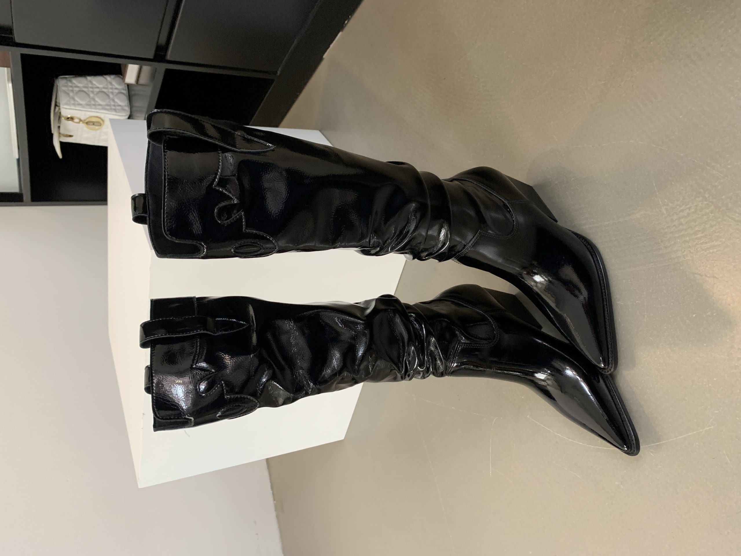 BUBUFLY Western Cowboy Boots Long 2025 Autumn Winter Color Block Pointed Toe Stacked Fold Boots Over Knee Boots