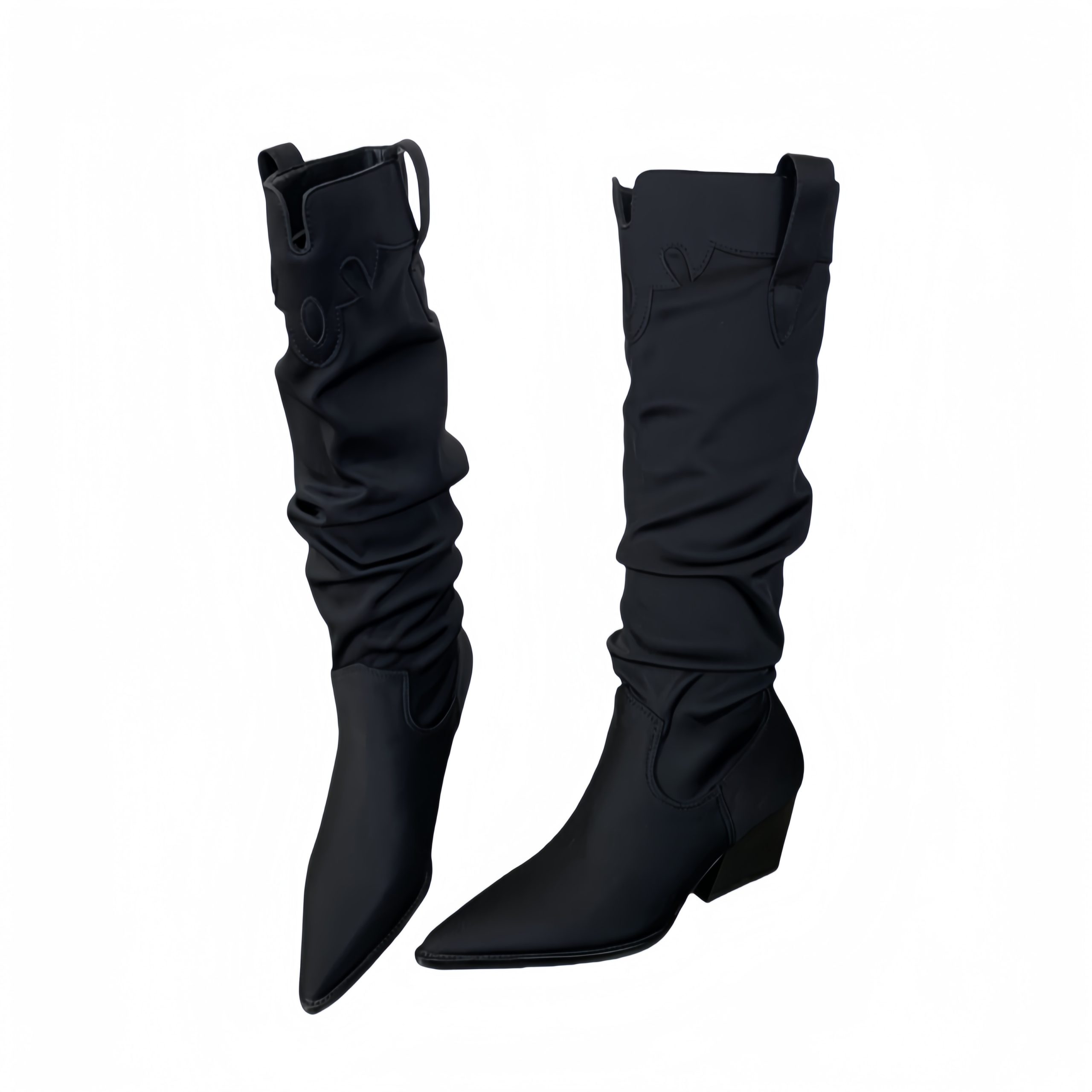 BUBUFLY Western Cowboy Boots Long 2025 Autumn Winter Color Block Pointed Toe Stacked Fold Boots Over Knee Boots