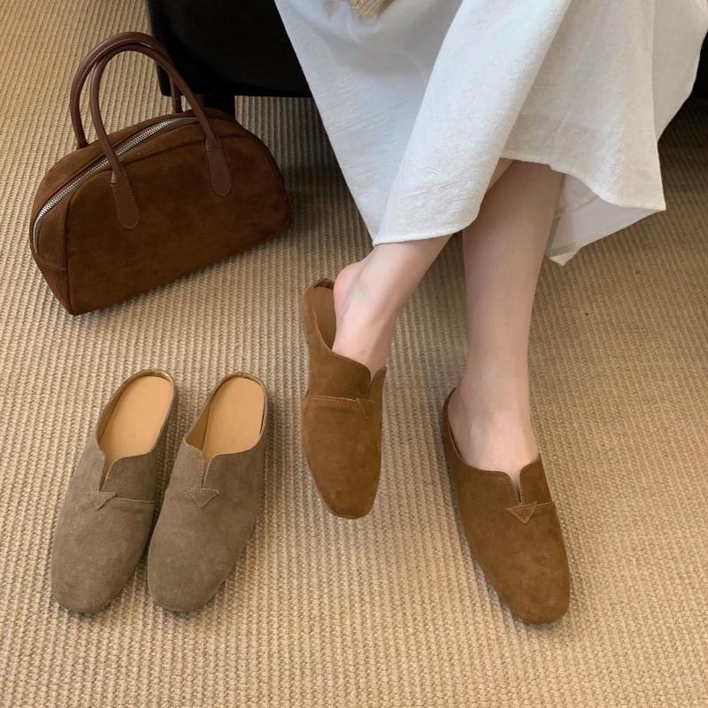 Fengda Women's Suede Slippers 2025 New Arrival Flat Round Toe Casual Sandals