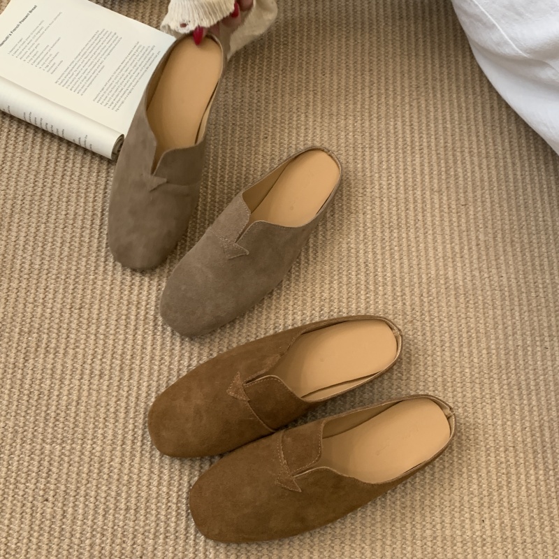 Genuine Leather Vintage Women's Closed-Toe Slippers 2026 New Arrival Brown Clog Sandals