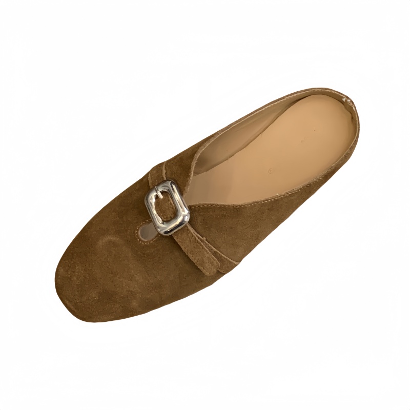 Vintage Chunky Heel Suede Closed Toe Slippers for Women Casual Loafers Slip On Flat Commuter Mules