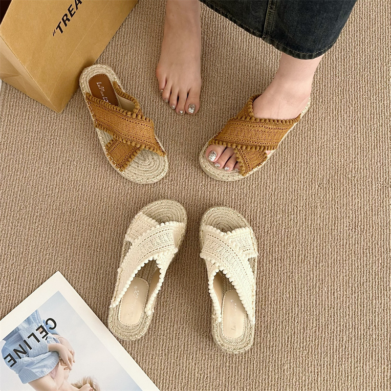 1772603692195_4Hb6oZ.jpg 2026 Summer Korean Style Woven Fisherman Sandals for Women Cross Strap Thick Sole Beach Slippers