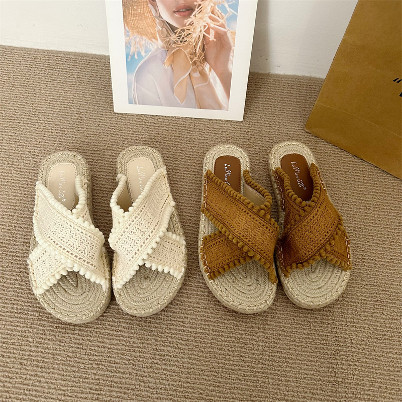 1772603708540_ZsDBB1.jpg 2026 Summer Korean Style Woven Fisherman Sandals for Women Cross Strap Thick Sole Beach Slippers