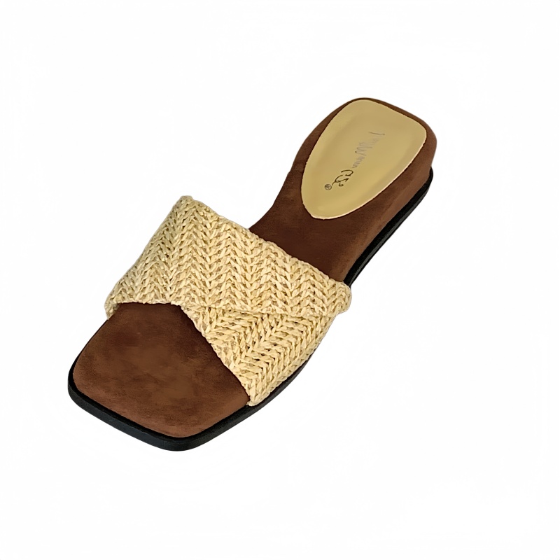 Women's Summer Hollow Woven Thick Sole Slide Sandals 2026 New French Style Beach Slippers