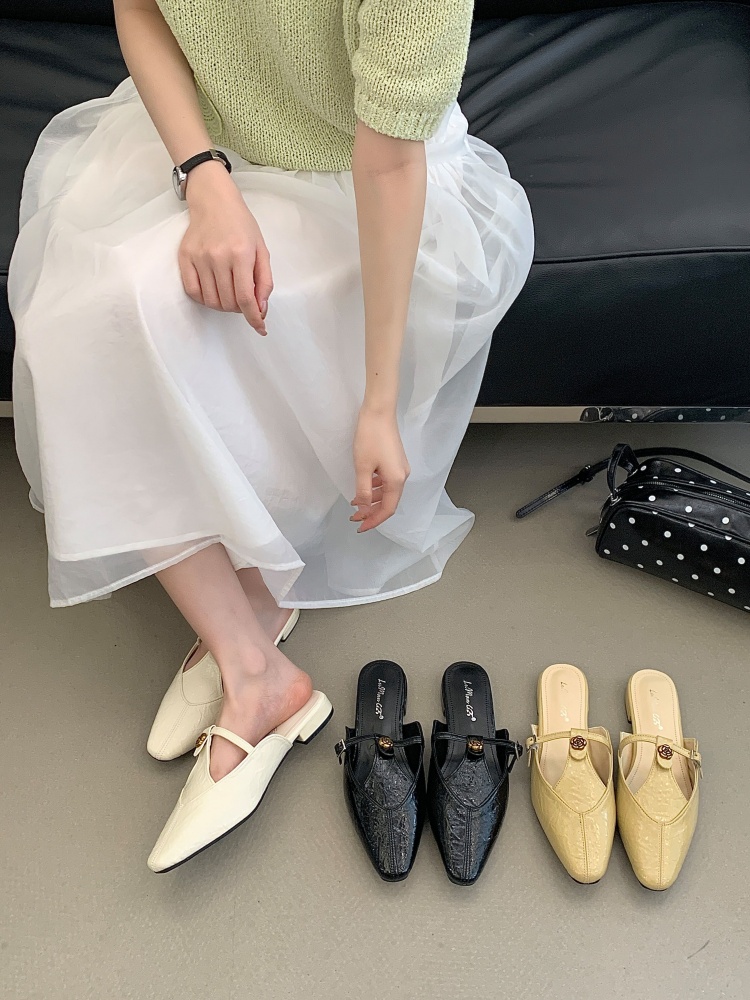French Design V-Cut One-Strap Closed-Toe Slippers for Women 2026 Spring New Arrival Slip-On Sandals