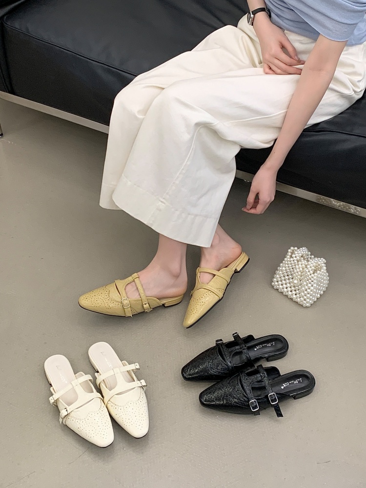 Retro Style Women's Slippers 2026 Spring Square Toe Leather Buckle Soft Inner Heightening Birkenstock Shoes