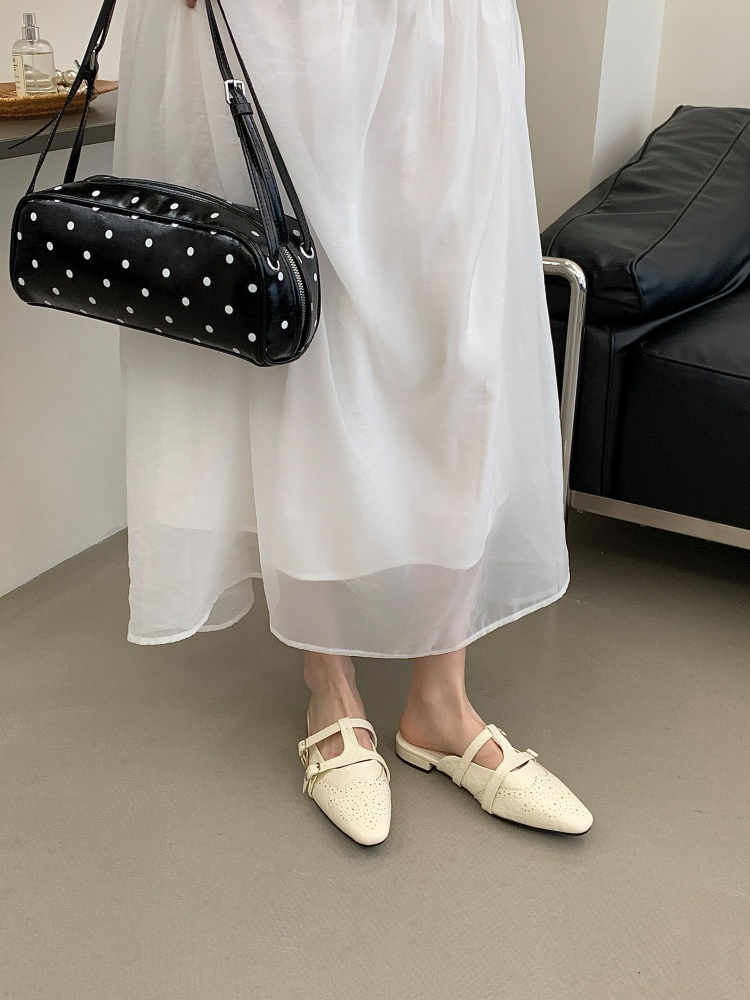 Retro Style Women's Slippers 2026 Spring Square Toe Leather Buckle Soft Inner Heightening Birkenstock Shoes