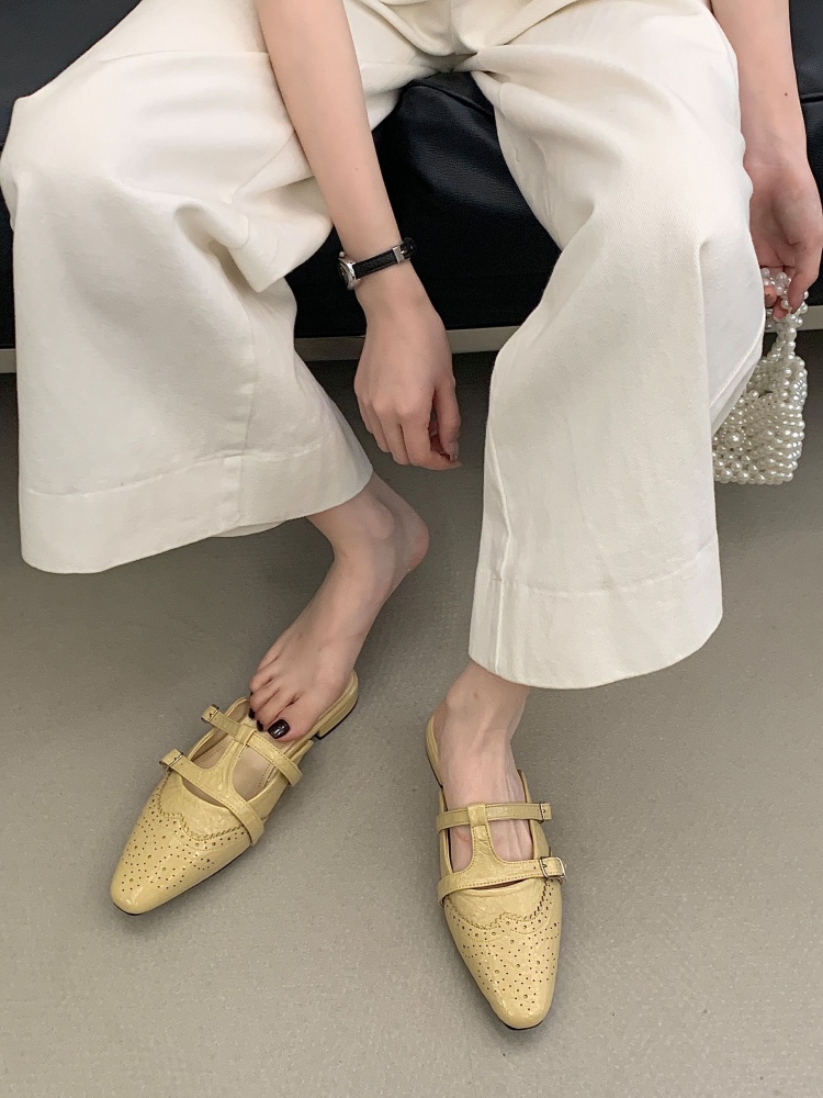 Retro Style Women's Slippers 2026 Spring Square Toe Leather Buckle Soft Inner Heightening Birkenstock Shoes