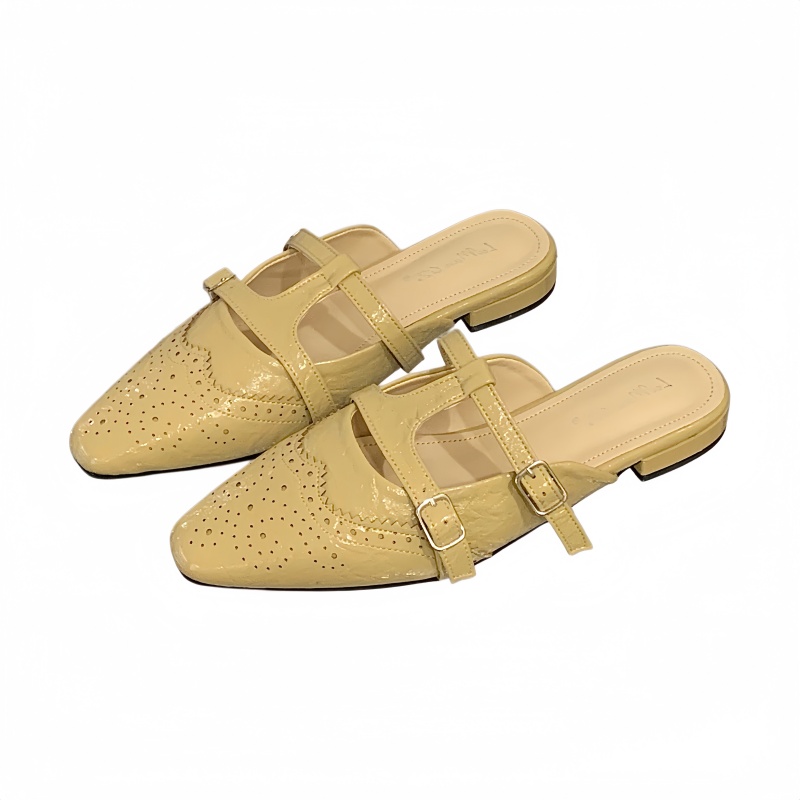 Retro Style Women's Slippers 2026 Spring Square Toe Leather Buckle Soft Inner Heightening Birkenstock Shoes