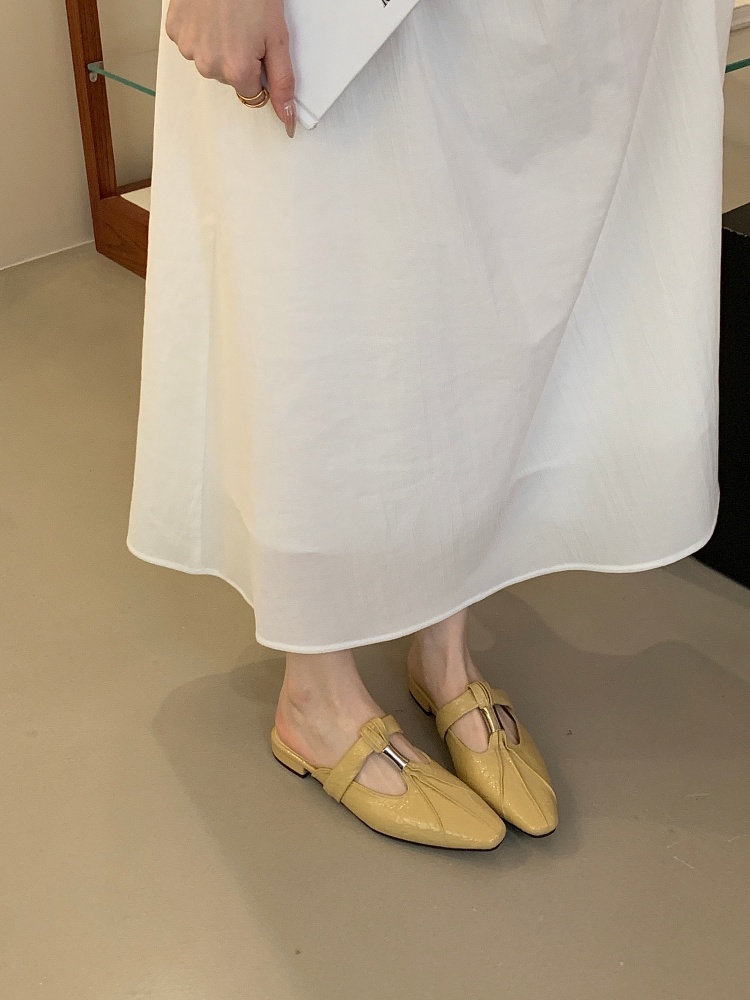 Chanel Style Half Slippers Women's Heel Toe Covered Slippers 2026 Spring Autumn New Fashion Versatile Flat Shoes