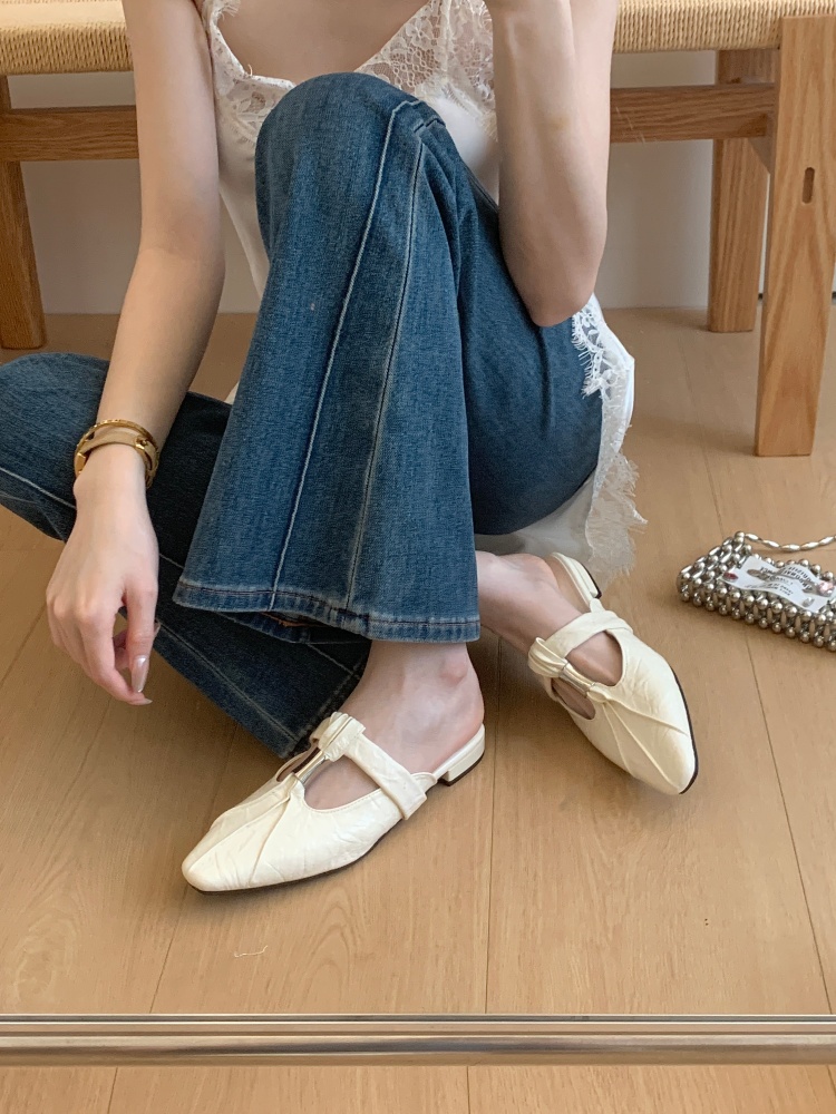 Chanel Style Half Slippers Women's Heel Toe Covered Slippers 2026 Spring Autumn New Fashion Versatile Flat Shoes