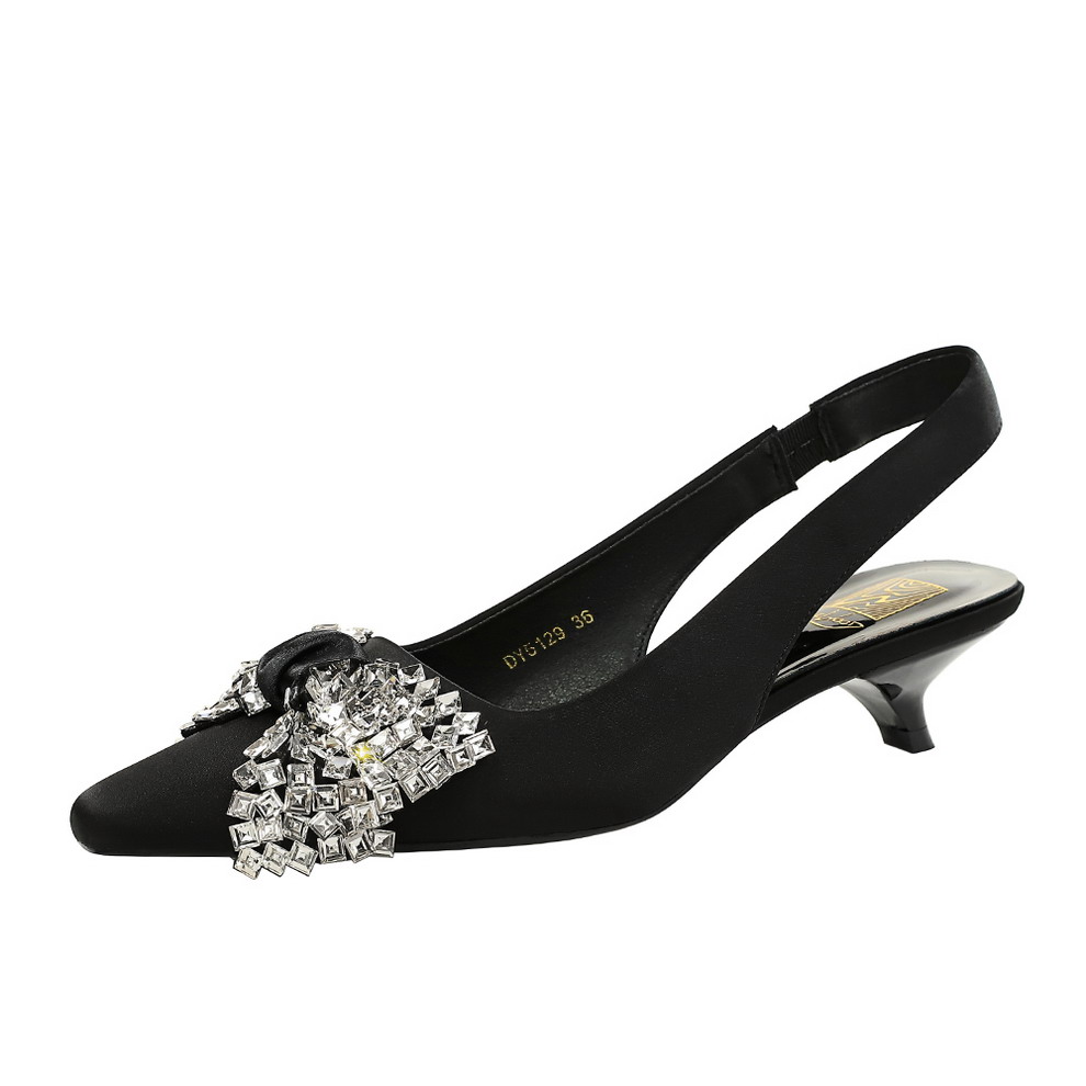 BIGWOOD Women's Rhinestone Bow Square Toe Low Heel Open Back Slingback Fashion Sandals