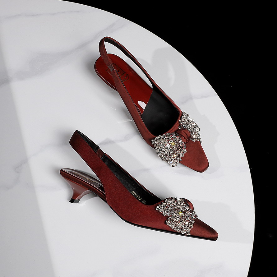 BIGWOOD Women's Rhinestone Bow Square Toe Low Heel Open Back Slingback Fashion Sandals