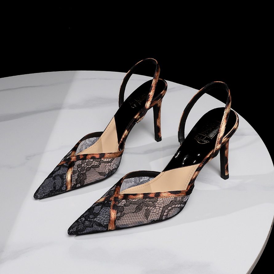 European American Style Lace Pointed Toe High Heel Sandals with Rhinestones and Hollow Back Strap for Women