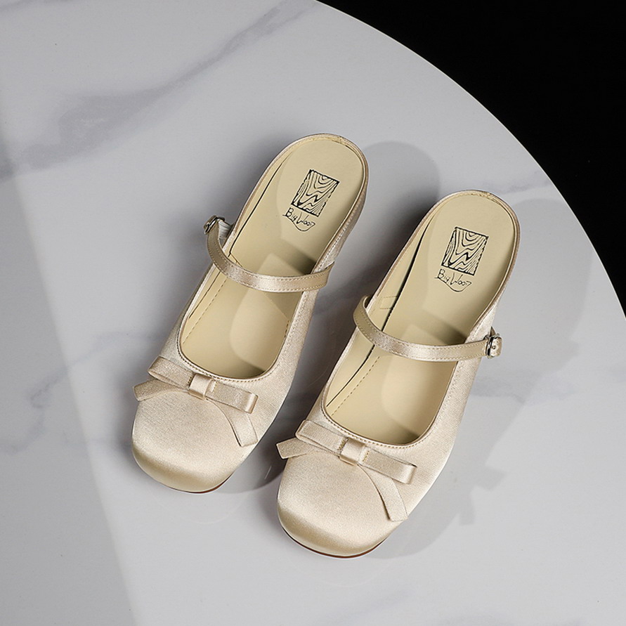 French Style Sweet Bow Backless Half Slippers Square Toe Soft Sole Height Increasing Casual Sandals for Women