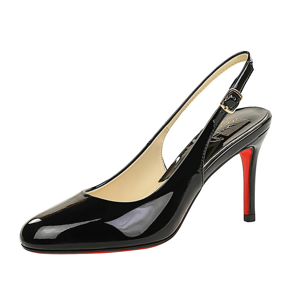 Korean Style Patent Leather High Heel Office Shoes for Women - Pointed Toe Open Back Red Sole Slip-On Sandals