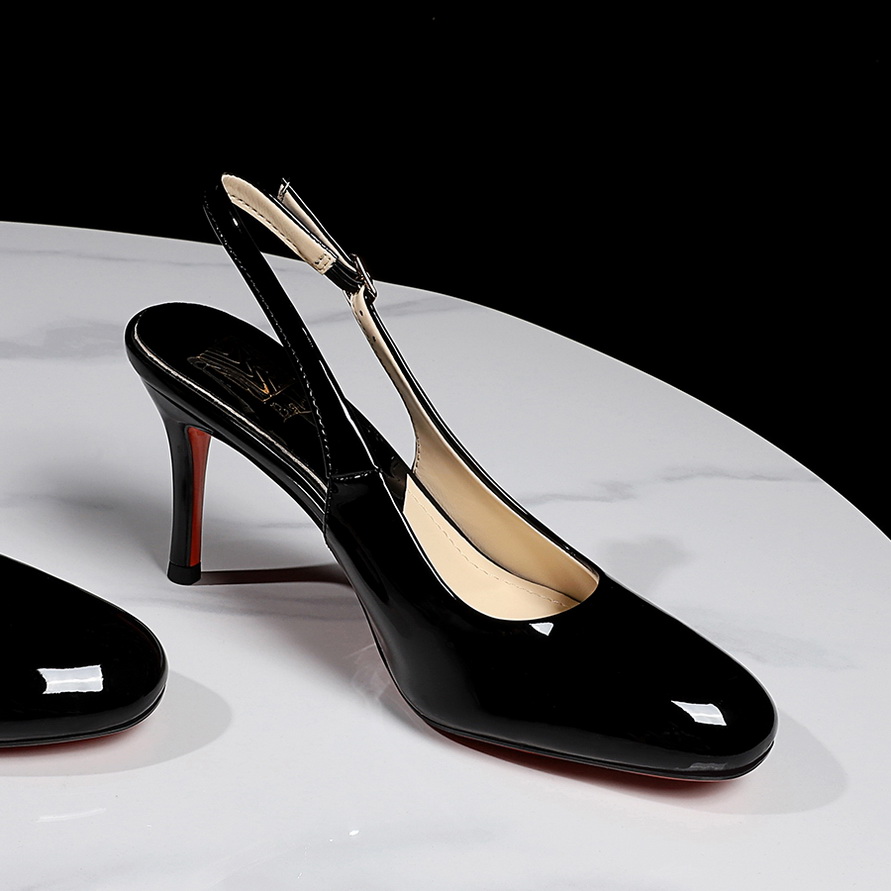 Korean Style Patent Leather High Heel Office Shoes for Women - Pointed Toe Open Back Red Sole Slip-On Sandals