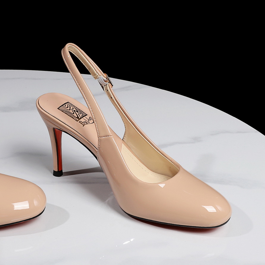 Korean Style Patent Leather High Heel Office Shoes for Women - Pointed Toe Open Back Red Sole Slip-On Sandals