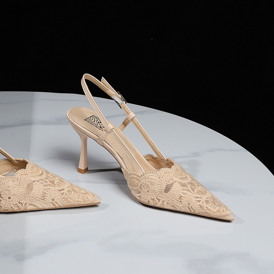 Korean Style Elegant Lace One-Strap Sandals Hollow Pointed Toe High Heels Shallow Mouth Thin Heel Chic Women's Shoes